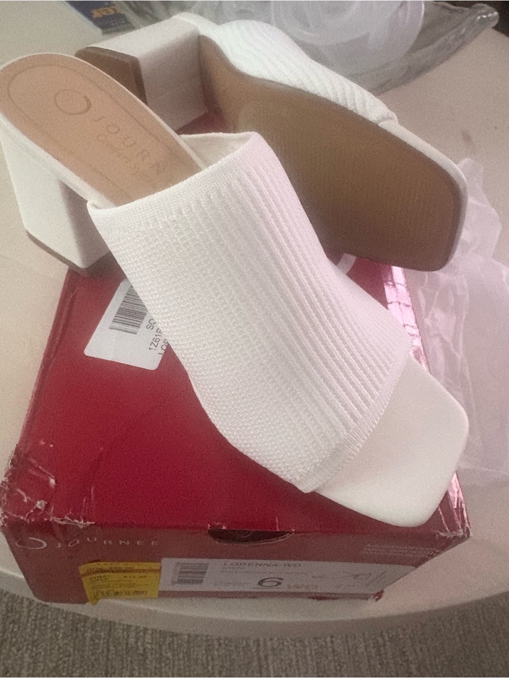 Journee Collection White Knit Block Heel Mule